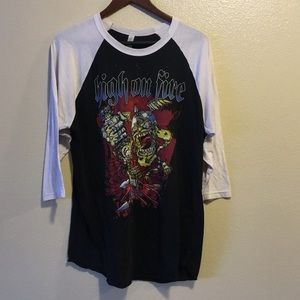High on fire band tee, baseball cut size XL